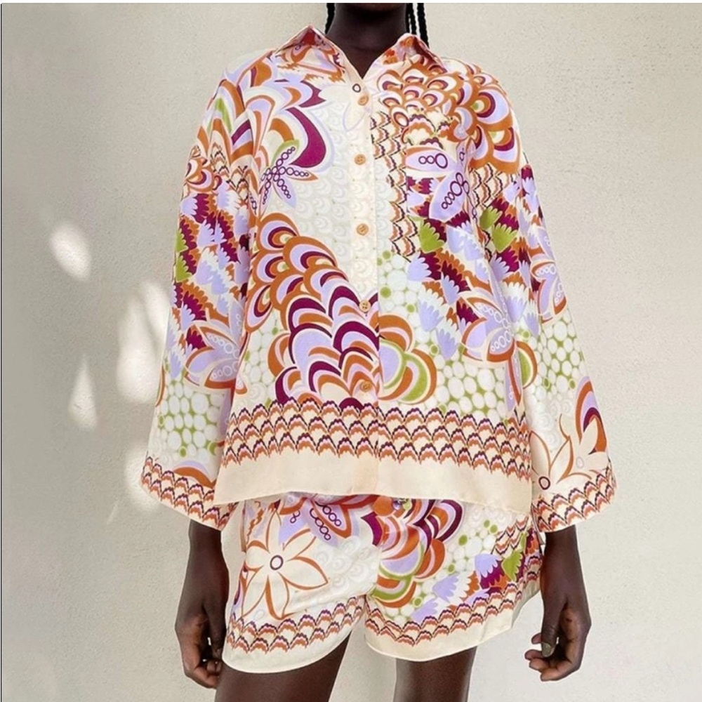 Colorful Patterned Women's Top Zara
